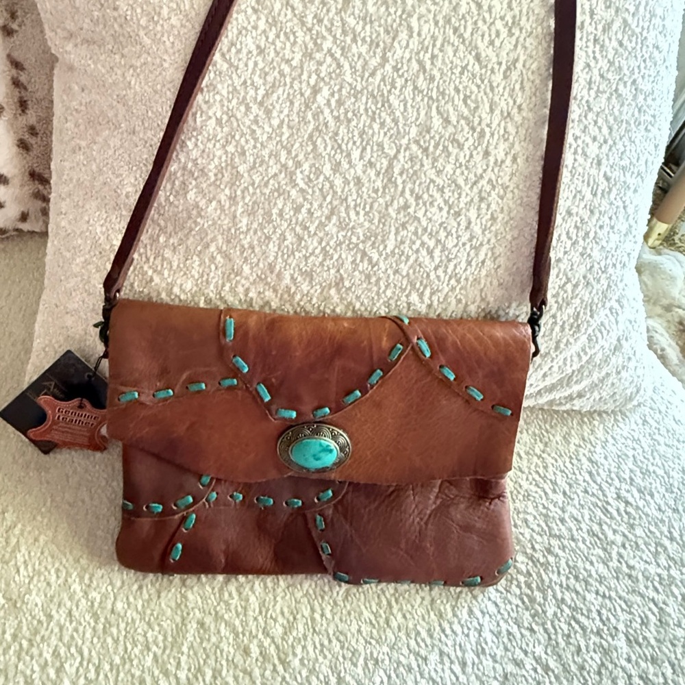 American Darling Brown Crossbody Bag with Turquoise Accents